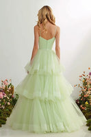 Load image into Gallery viewer, Princess Light Green A Line Tulle Long Prom Dress with Ruffles