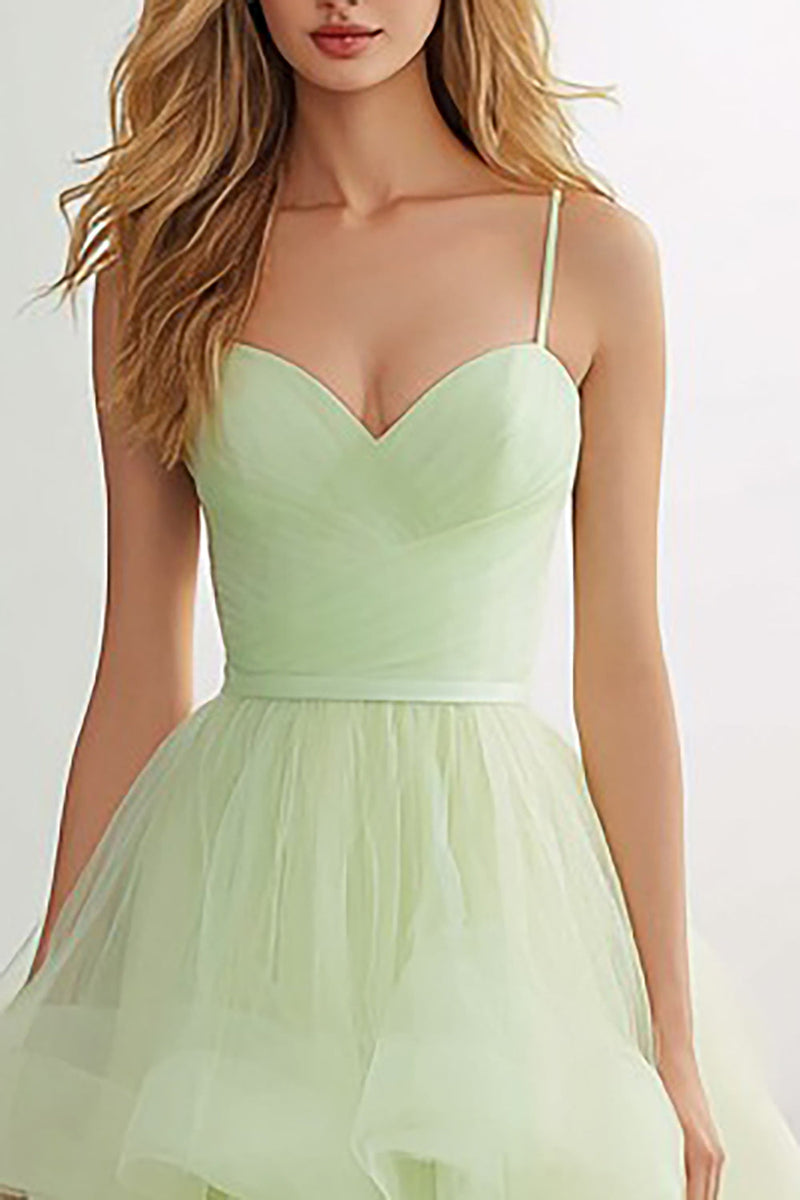 Load image into Gallery viewer, Princess Light Green A Line Tulle Long Prom Dress with Ruffles