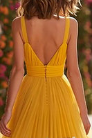 Load image into Gallery viewer, Chiffon Yellow A-Line Maxi Prom Dress with Slit