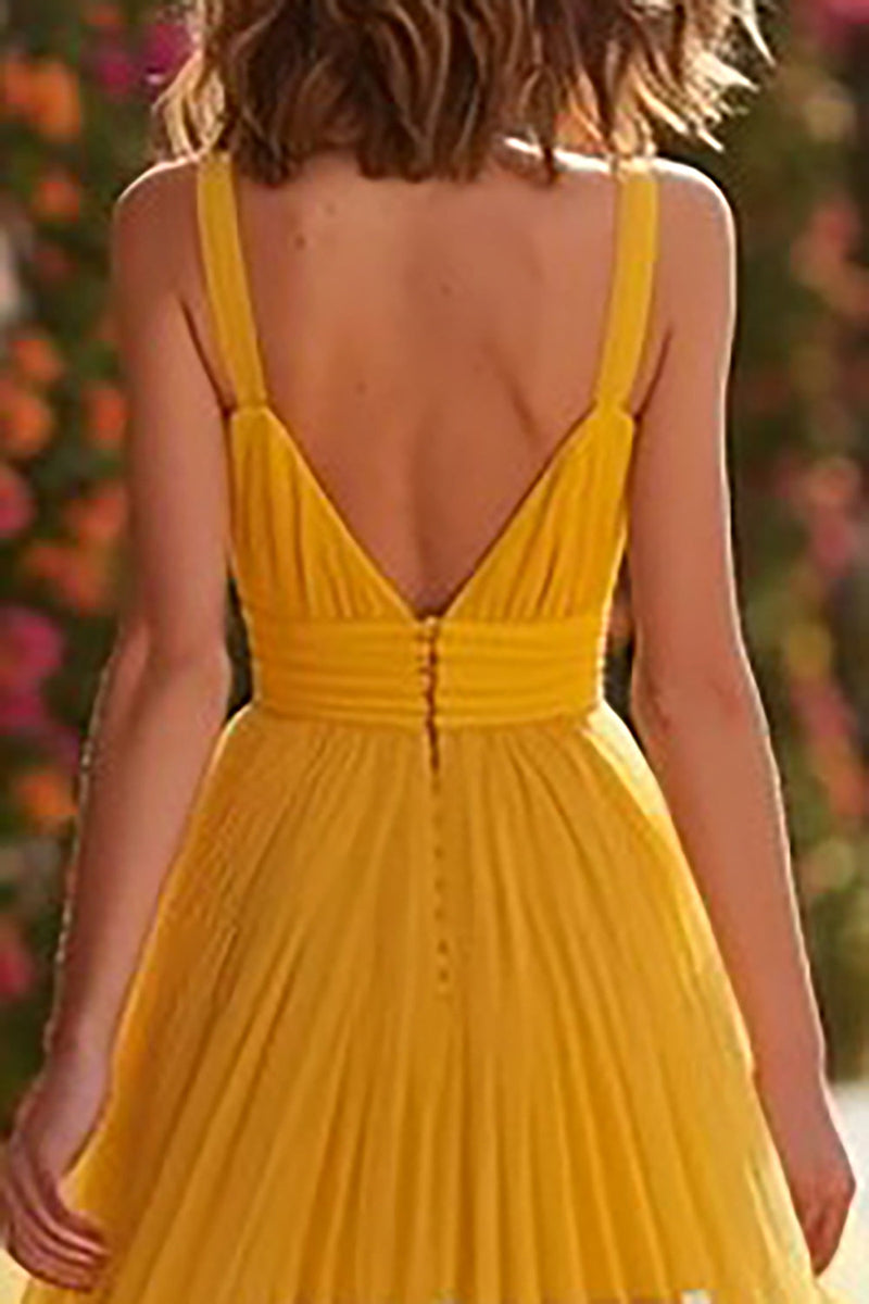 Load image into Gallery viewer, Chiffon Yellow A-Line Maxi Prom Dress with Slit