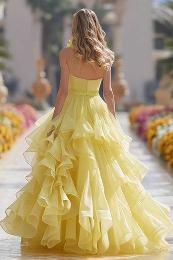 Queendancer Women Princess Light Yellow Maxi Prom Dress with Ruffles Halter Neck Princess Debutante Ball Gown queendanceruk Queendancer Women Princess Light Yellow Maxi Prom Dress with Ruffles Halter Neck Princess Debutante Ball Gown queendanceruk