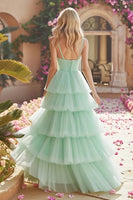 Load image into Gallery viewer, Princess Mint Green Tiered Tulle Maxi Prom Dress with Ruffles