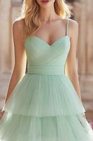 Load image into Gallery viewer, Princess Mint Green Tiered Tulle Maxi Prom Dress with Ruffles
