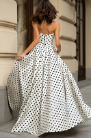 Load image into Gallery viewer, White and Black Polka Dots Strapless A-Line Long Prom Dress with Slit