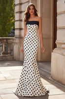Load image into Gallery viewer, White and Black Polka Dots Strapless Maxi Mermaid Prom Dress