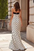 Load image into Gallery viewer, White and Black Polka Dots Strapless Maxi Mermaid Prom Dress