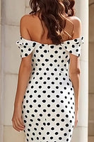 Load image into Gallery viewer, White and Black Polka Dots Mermaid Maxi Prom Dress with Bow