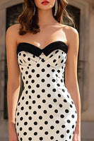 Load image into Gallery viewer, White and Black Polka Dots Strapless Mermaid Long Prom Dress