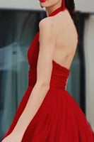 Load image into Gallery viewer, A-Line Red Halter Neck Maxi Gala Dress