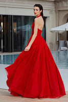 Load image into Gallery viewer, Red Ruched A-Line Maxi Gala Dress