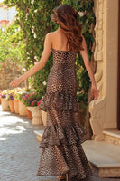 Load image into Gallery viewer, Brown Tiered Leopard Print Mermaid Long Prom Dress with Slit