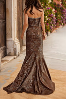 Load image into Gallery viewer, Sparkly Brown Mermaid Leopard Print Long Prom Dress with Rhinestones