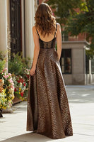 Load image into Gallery viewer, Brown A-Line Leopard Print Long Corset Prom Dress with Lace