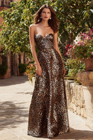 Load image into Gallery viewer, Brown Leopard Print A-Line Sweetheart Long Prom Dress