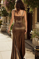 Load image into Gallery viewer, Sparkly Brown Mermaid Leopard Print Long Prom Dress with Beading
