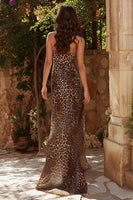 Load image into Gallery viewer, Brown Mermaid Leopard Print Long Prom Dress with Slit