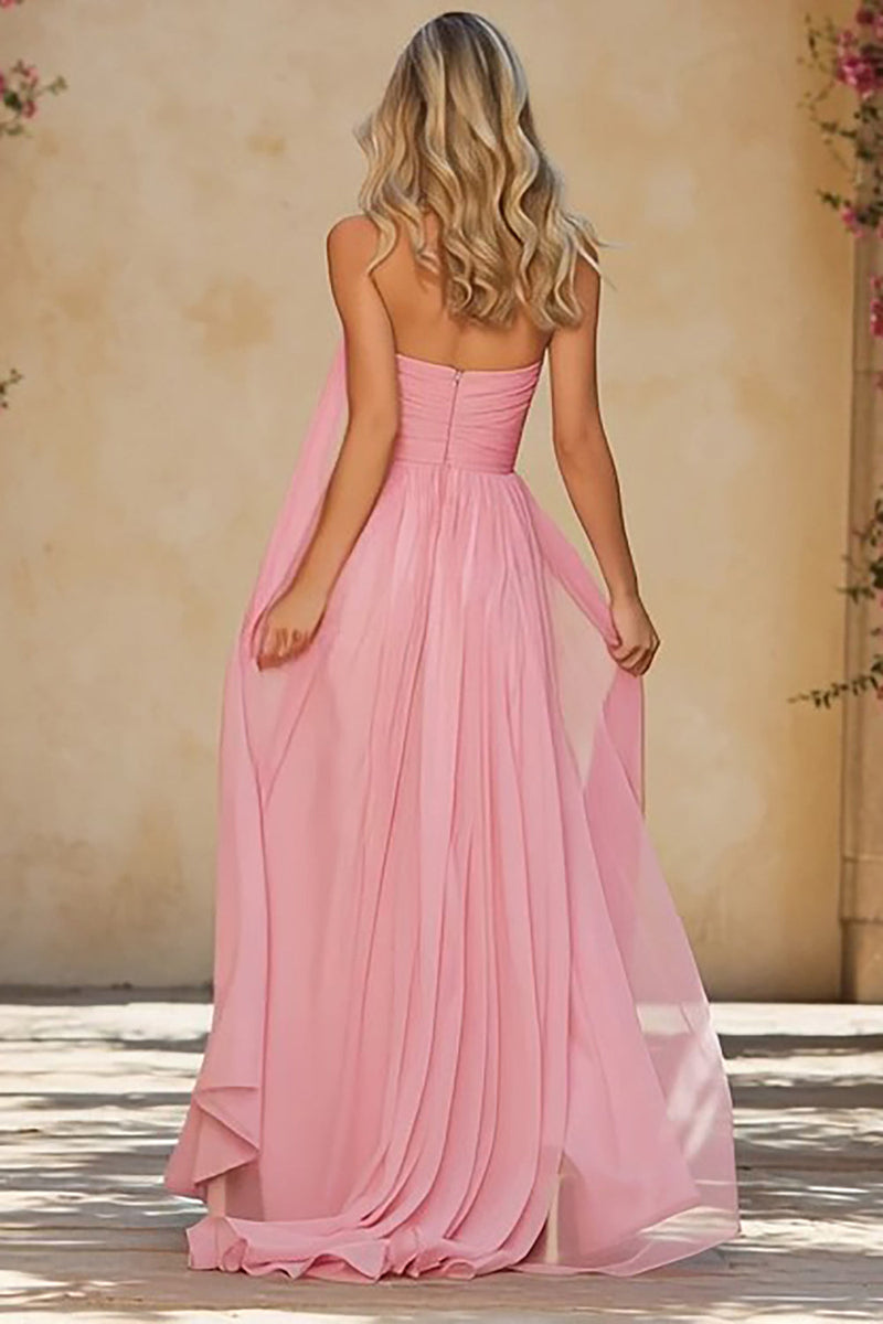 Load image into Gallery viewer, Pink Neck Scarf Sweetheart Long A Line Prom Dress