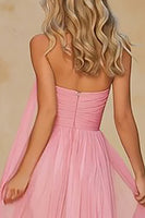 Load image into Gallery viewer, Pink Neck Scarf Sweetheart Long A Line Prom Dress
