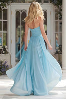 Load image into Gallery viewer, Sparkly Sky Blue Halter Neck A Line Long Prom Dress