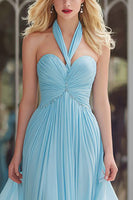 Load image into Gallery viewer, Sparkly Sky Blue Halter Neck A Line Long Prom Dress