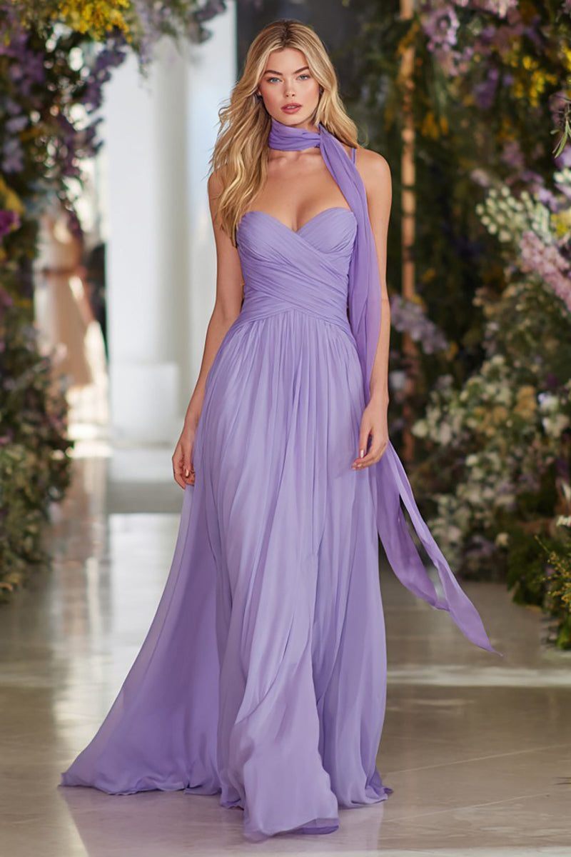 Load image into Gallery viewer, Lilac Neck Scarf A Line Sweetheart Long Prom Dress