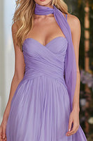 Load image into Gallery viewer, Lilac Neck Scarf A Line Sweetheart Long Prom Dress
