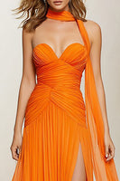 Load image into Gallery viewer, Orange Ruched Sweetheart Neck Scarf A Line Long Prom Dress