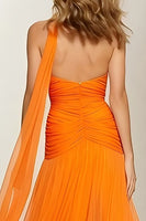 Load image into Gallery viewer, Orange Ruched Sweetheart Neck Scarf A Line Long Prom Dress