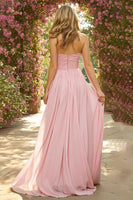 Load image into Gallery viewer, Pink A Line Neck Scarf Sweetheart Ruched Long Prom Dress