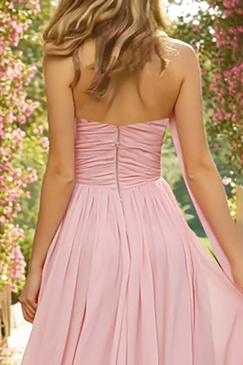Load image into Gallery viewer, Pink A Line Neck Scarf Sweetheart Ruched Long Prom Dress