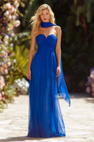 Load image into Gallery viewer, Royal Blue Sweetheart A Line Neck Scarf Long Prom Dress