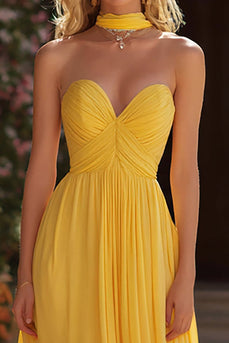 Yellow Sweetheart A-Line Neck Scarf Long Prom Dress