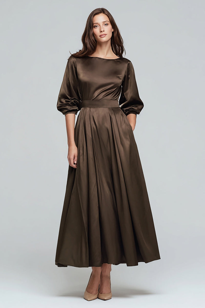 Load image into Gallery viewer, Olive A-Line Half Sleeves Satin Long Evening Dress