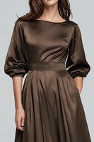 Load image into Gallery viewer, Coffee Satin Half Sleeves A-Line Long Evening Dress