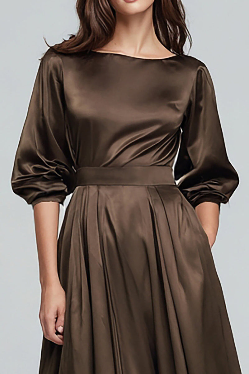 Load image into Gallery viewer, Olive A-Line Half Sleeves Satin Long Evening Dress