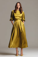 Load image into Gallery viewer, Coffee Satin Half Sleeves A-Line Long Evening Dress