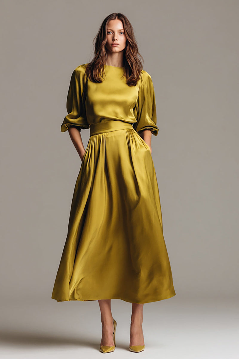 Load image into Gallery viewer, Olive A-Line Half Sleeves Satin Long Evening Dress