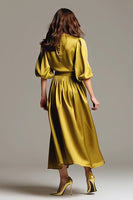 Load image into Gallery viewer, Coffee Satin Half Sleeves A-Line Long Evening Dress