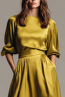 Load image into Gallery viewer, Olive A-Line Half Sleeves Satin Long Evening Dress