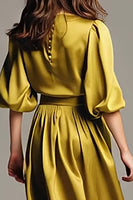 Load image into Gallery viewer, Olive A-Line Half Sleeves Satin Long Evening Dress
