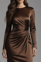 Load image into Gallery viewer, Coffee Crew Neck Mermaid Satin Long Evening Dress