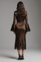 Load image into Gallery viewer, Coffee V-Neck Mermaid Long Evening Dress with Lace