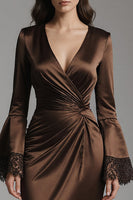 Load image into Gallery viewer, Coffee V-Neck Mermaid Long Evening Dress with Lace