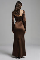 Load image into Gallery viewer, Coffee Square Neck Mermaid Satin Long Sleeves Evening Dress