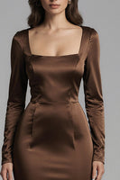 Load image into Gallery viewer, Coffee Square Neck Mermaid Satin Long Sleeves Evening Dress