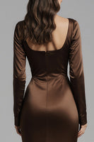 Load image into Gallery viewer, Coffee Square Neck Mermaid Satin Long Sleeves Evening Dress