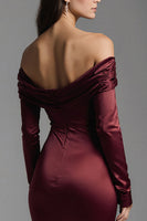 Load image into Gallery viewer, Burgundy Ruched Off the Shoulder Mermaid Long Evening Dress with Slit