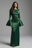 Load image into Gallery viewer, Dark Green Backless Flare Sleeves Mermaid Long Evening Dress