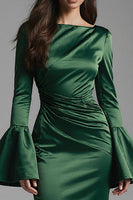 Load image into Gallery viewer, Dark Green Backless Flare Sleeves Mermaid Long Evening Dress