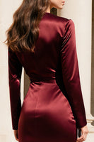 Load image into Gallery viewer, Burgundy V-Neck Mermaid Satin Long Sleeves Evening Dress